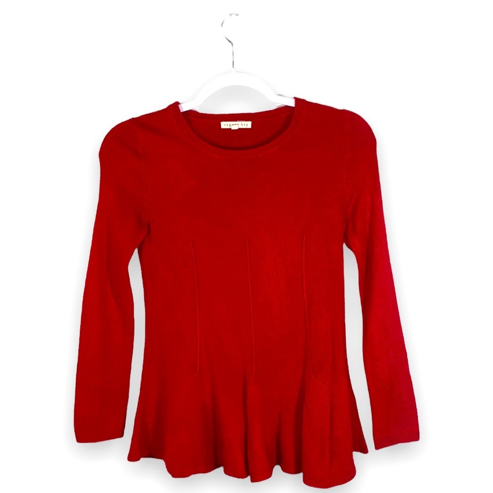 Copper Key Red Peplum Sweater Long Sleeve Knit Top Size M